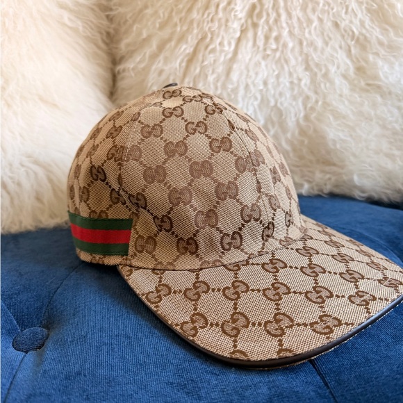 Gucci Accessories - Gucci Beige/Brown Monogram Baseball Cap with Signature Green-Red Web